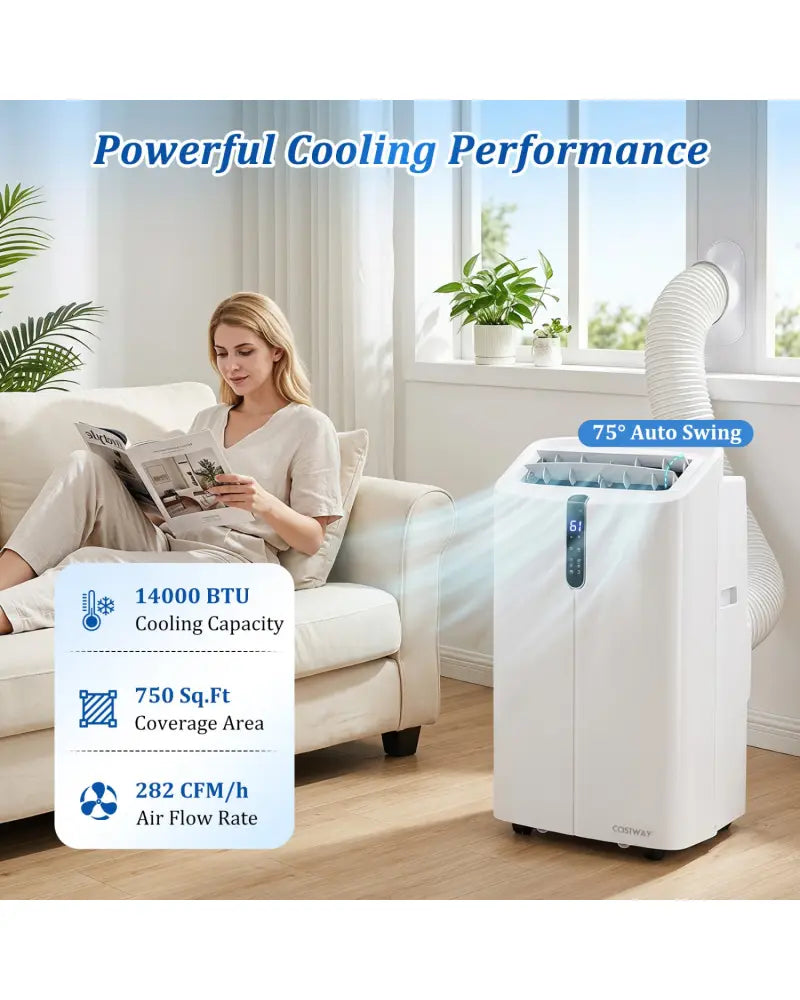 14000 BTU Smart Portable AC with APP Voice Control 47 dB for Rooms 750 Sq.Ft-White - White - Portable Air Conditioners