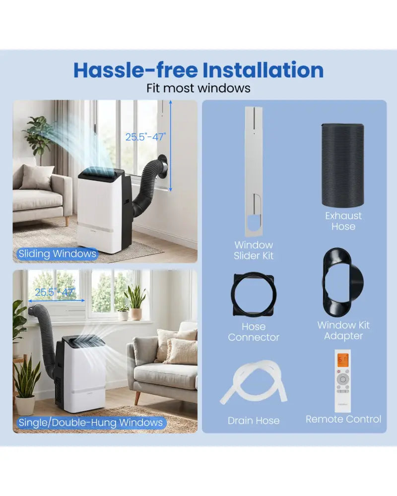 14000 BTU WiFi Enabled Portable Air Conditioner with Dehumidifier and 24H Timer-Black - Black - Portable Air