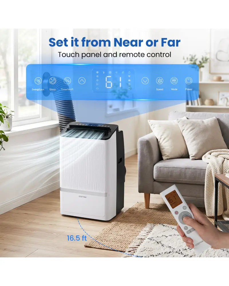 14000 BTU WiFi Enabled Portable Air Conditioner with Dehumidifier and 24H Timer-Black - Black - Portable Air