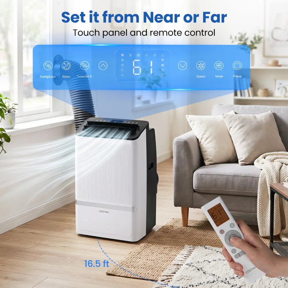 14000 BTU WiFi Enabled Portable Air Conditioner with Dehumidifier and 24H Timer-Black - Black - Portable Air
