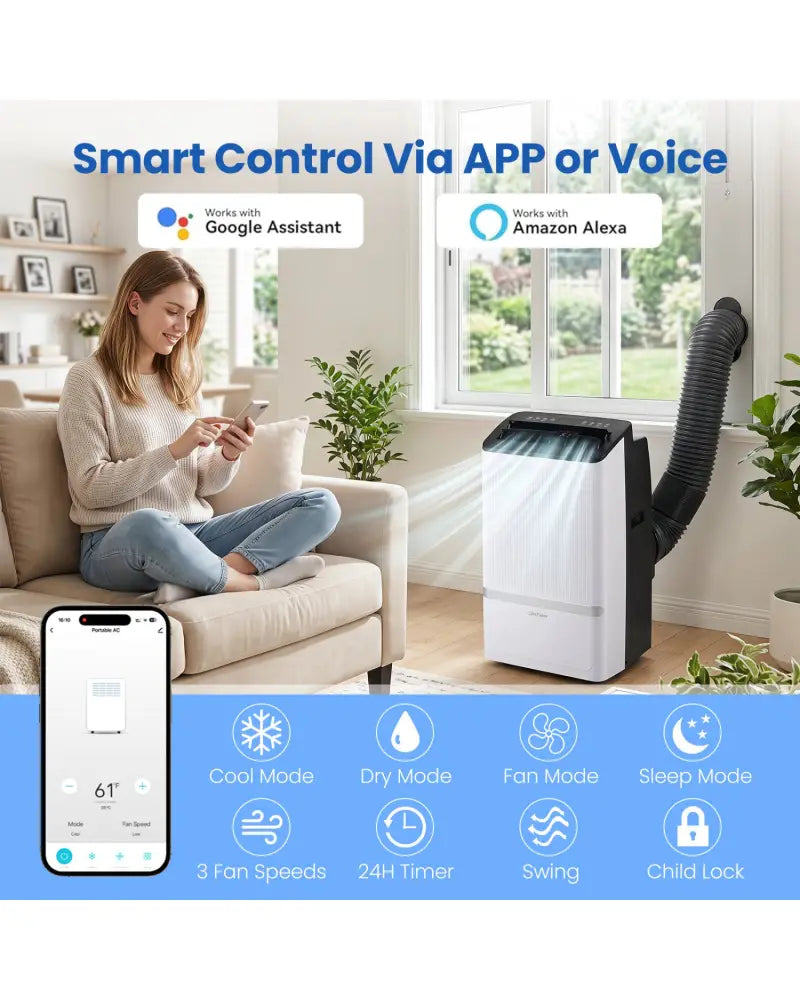 14000 BTU WiFi Enabled Portable Air Conditioner with Dehumidifier and 24H Timer-Black - Black - Portable Air