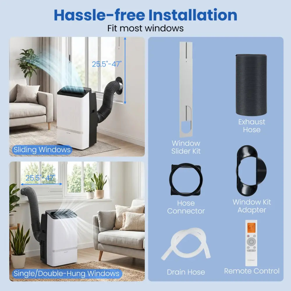 14000 BTU WiFi Enabled Portable Air Conditioner with Dehumidifier and 24H Timer-Black - Black - Portable Air