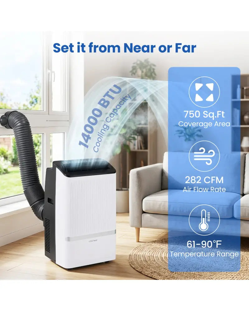 14000 BTU WiFi Enabled Portable Air Conditioner with Dehumidifier and 24H Timer-Black - Black - Portable Air