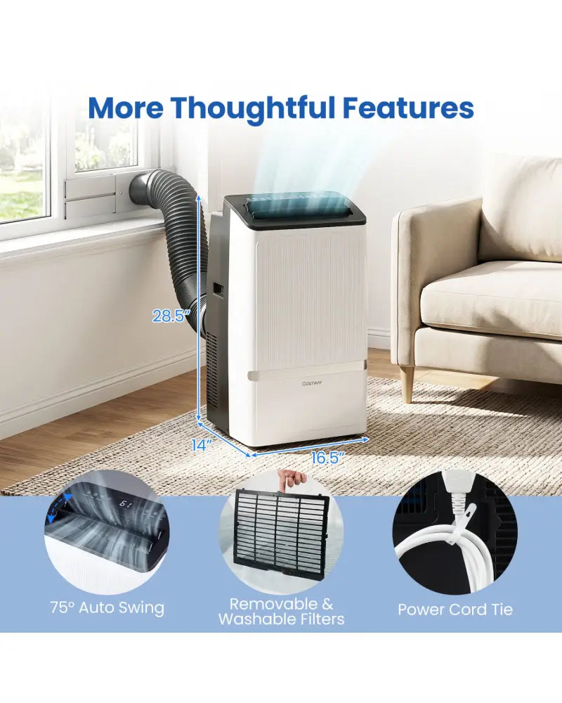14000 BTU WiFi Enabled Portable Air Conditioner with Dehumidifier and 24H Timer-Black - Black - Portable Air