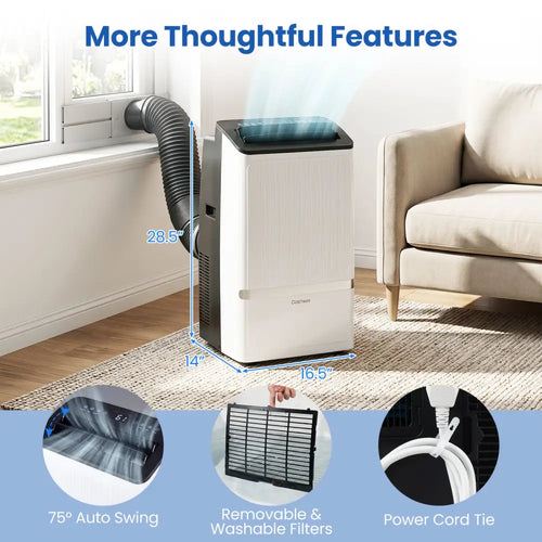 14000 BTU WiFi Enabled Portable Air Conditioner with Dehumidifier and 24H Timer-Black - Black - Portable Air
