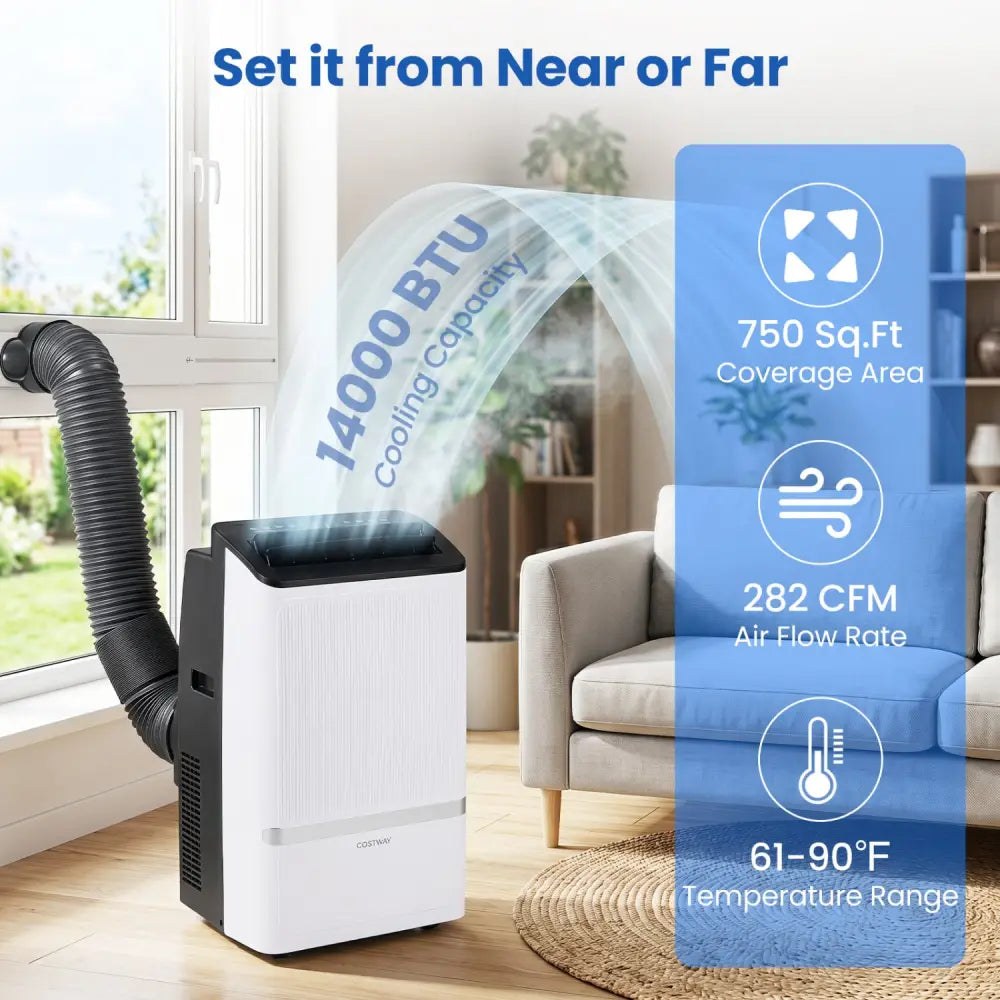 14000 BTU WiFi Enabled Portable Air Conditioner with Dehumidifier and 24H Timer-Black - Black - Portable Air