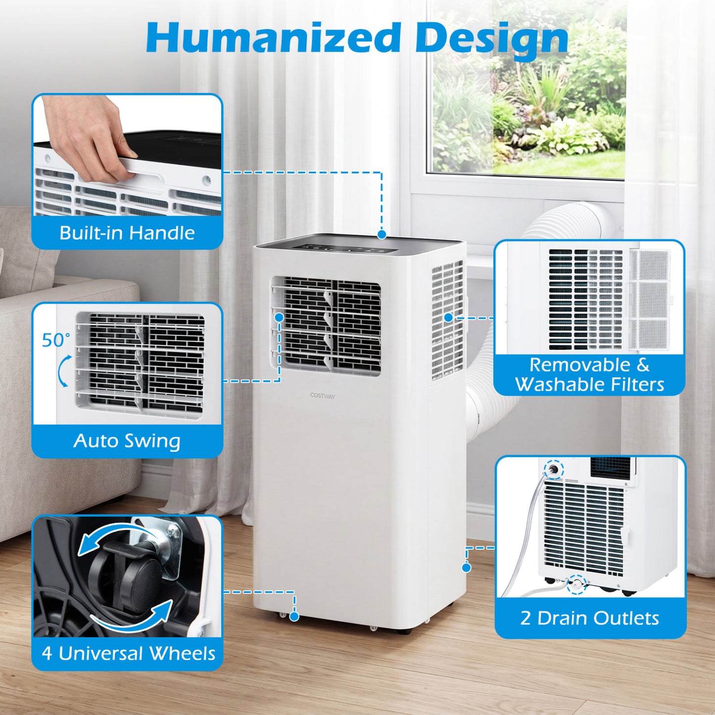 14000 BTU 3-in-1 Smart AC with Wi-Fi and Remote Control & Window Kit-White