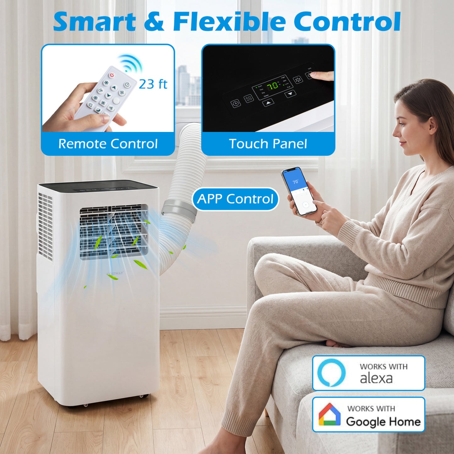 14000 BTU 3-in-1 Smart AC with Wi-Fi and Remote Control & Window Kit-White