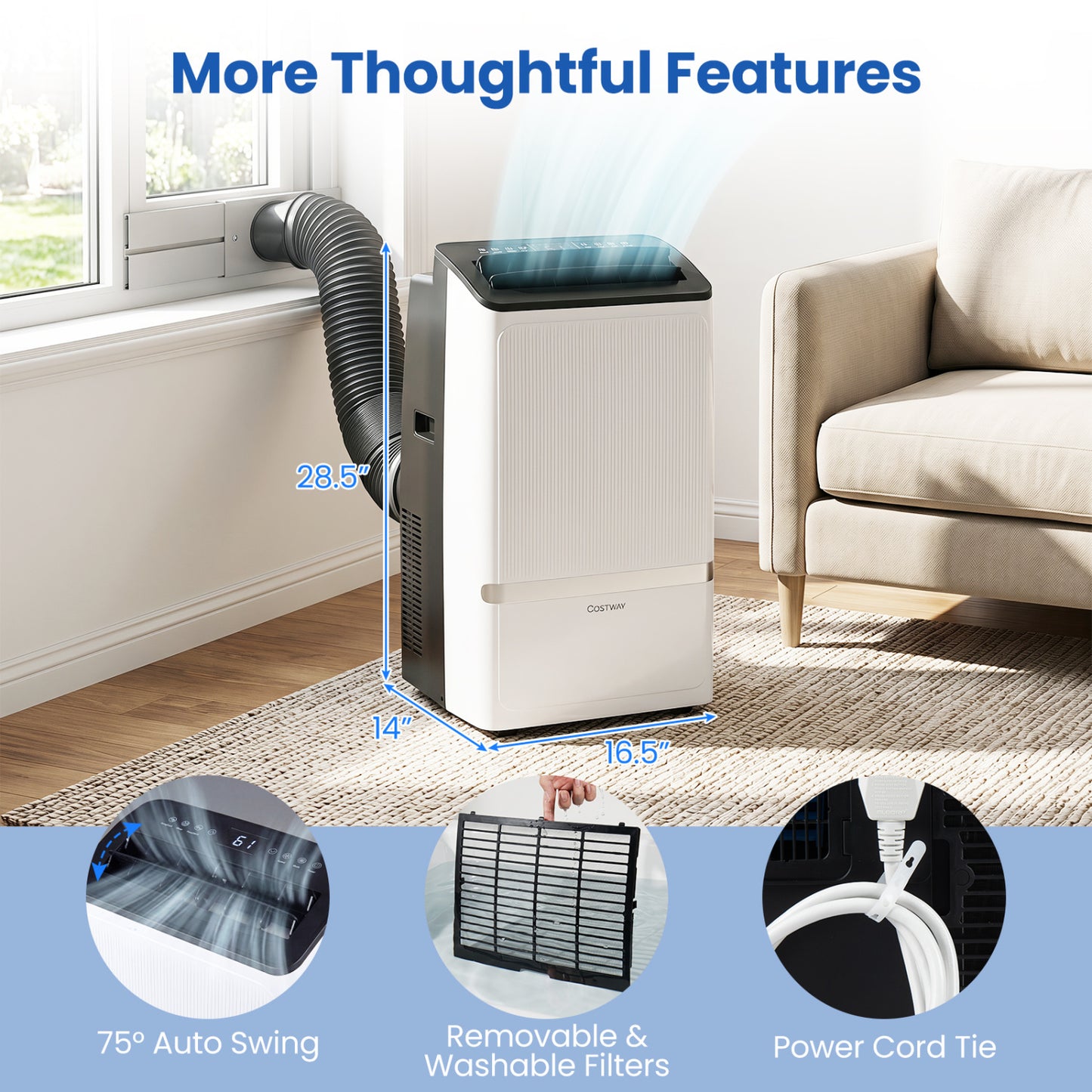 14000 BTU WiFi Enabled Portable Air Conditioner with Dehumidifier and 24H Timer-Black