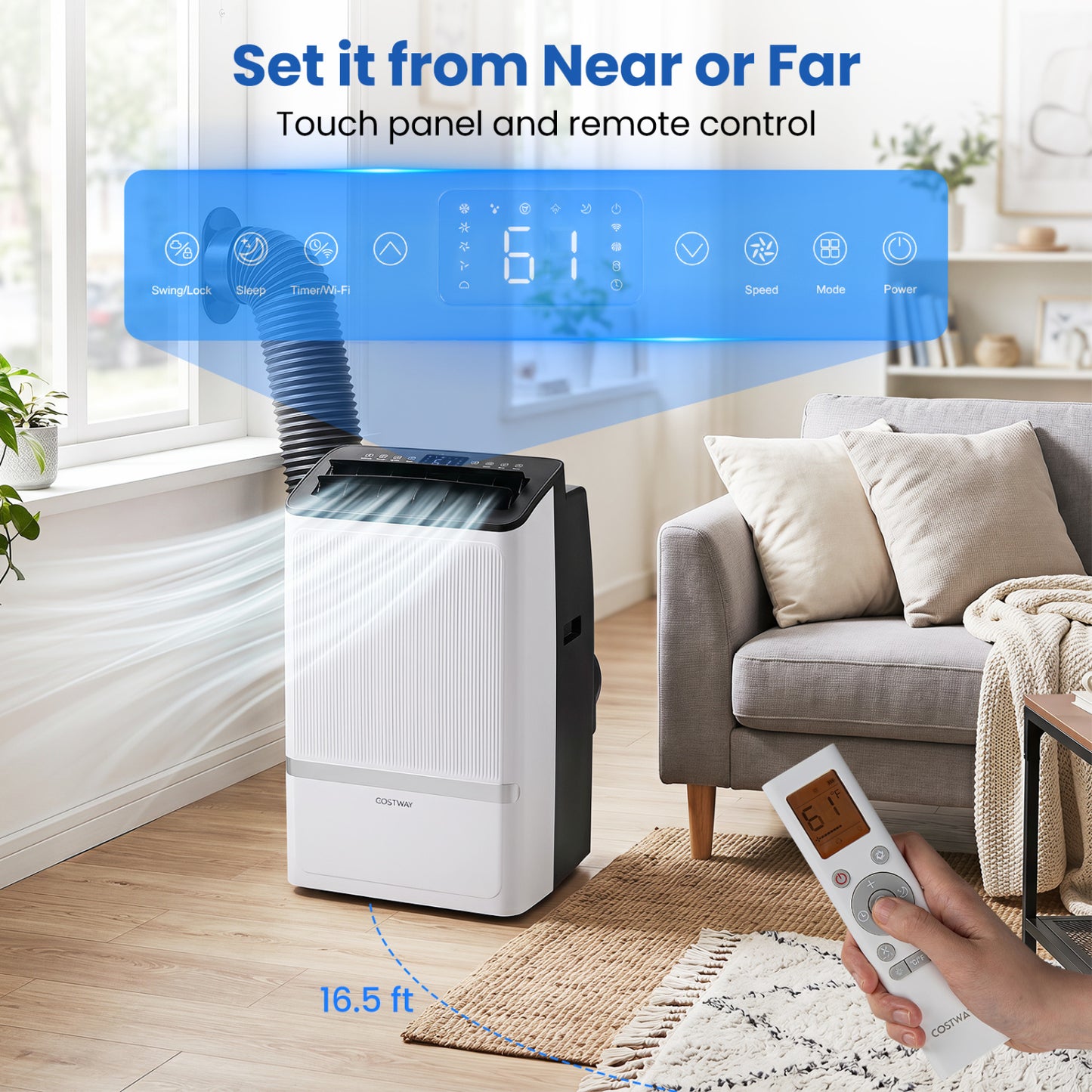 14000 BTU WiFi Enabled Portable Air Conditioner with Dehumidifier and 24H Timer-Black