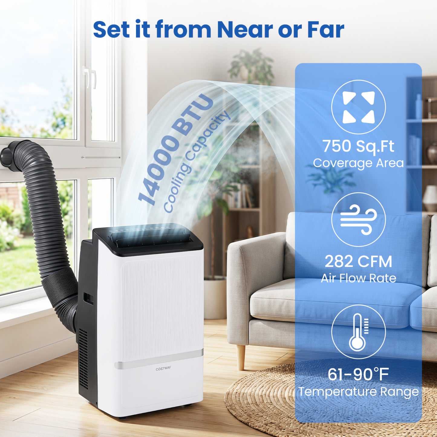14000 BTU WiFi Enabled Portable Air Conditioner with Dehumidifier and 24H Timer-Black