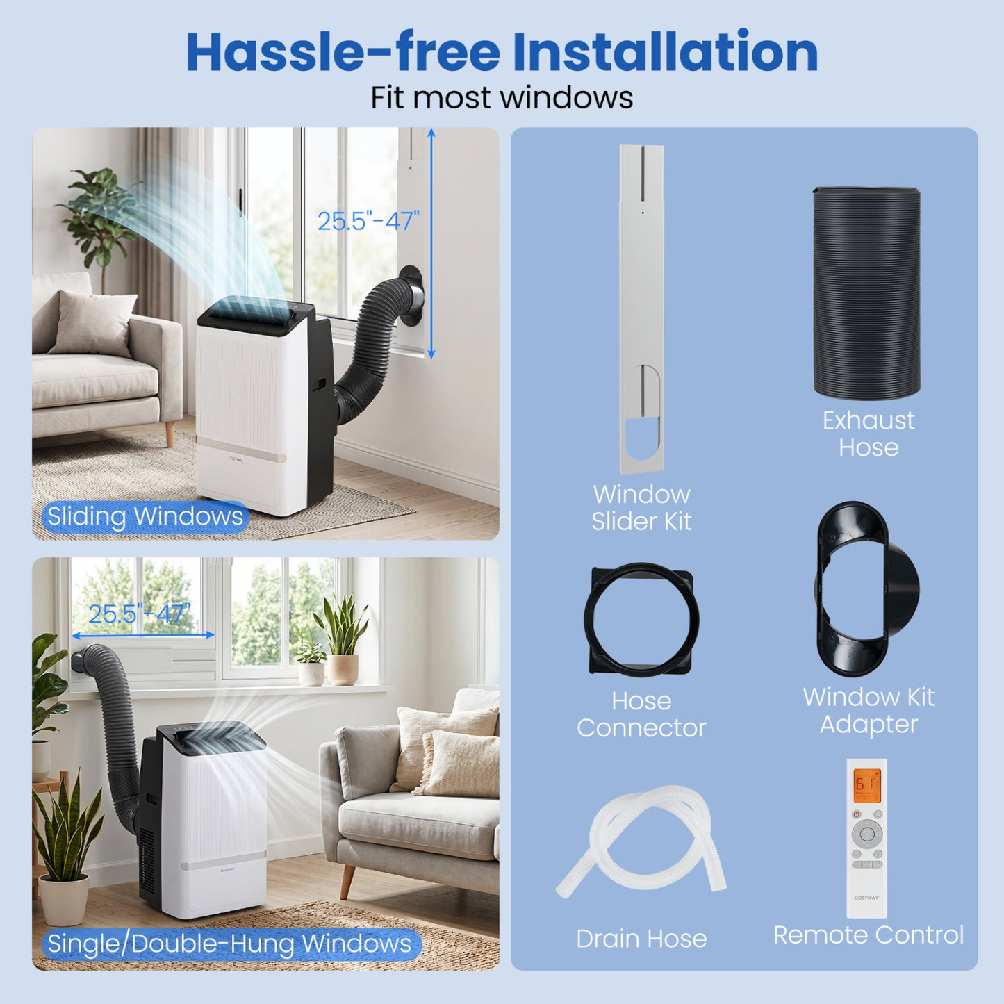 14000 BTU WiFi Enabled Portable Air Conditioner with Dehumidifier and 24H Timer-Black