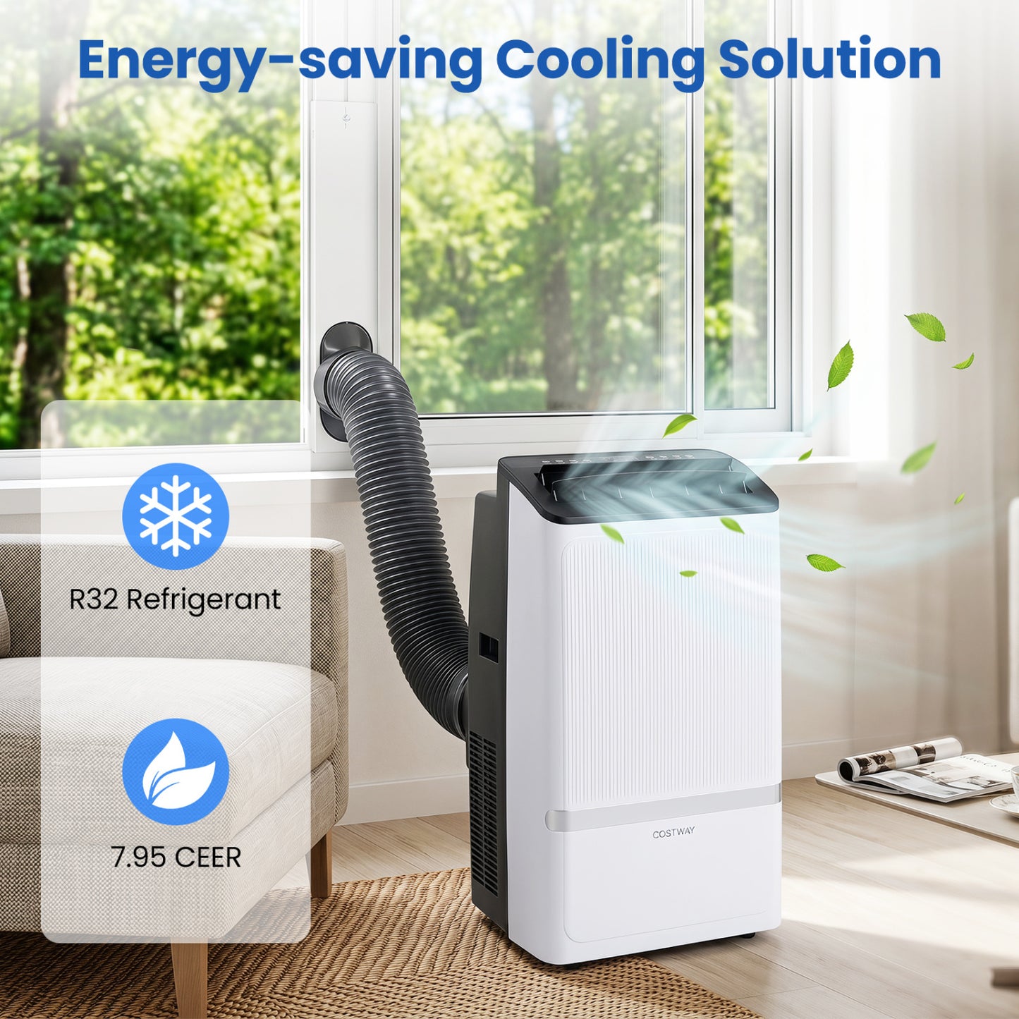 14000 BTU WiFi Enabled Portable Air Conditioner with Dehumidifier and 24H Timer-Black