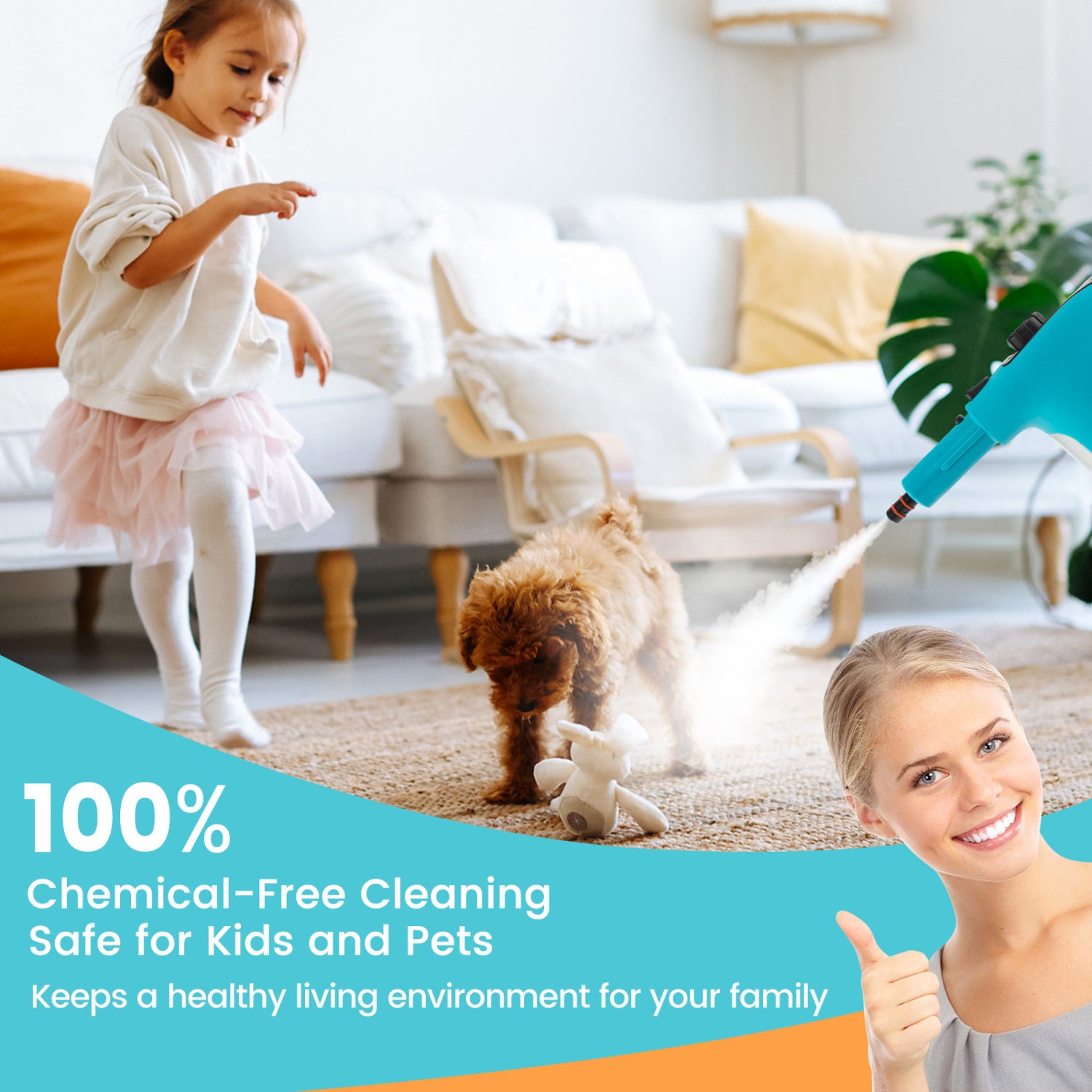 1400W Handheld Steam Cleaner with 14-Piece Accessory Kit and Child Lock-Blue