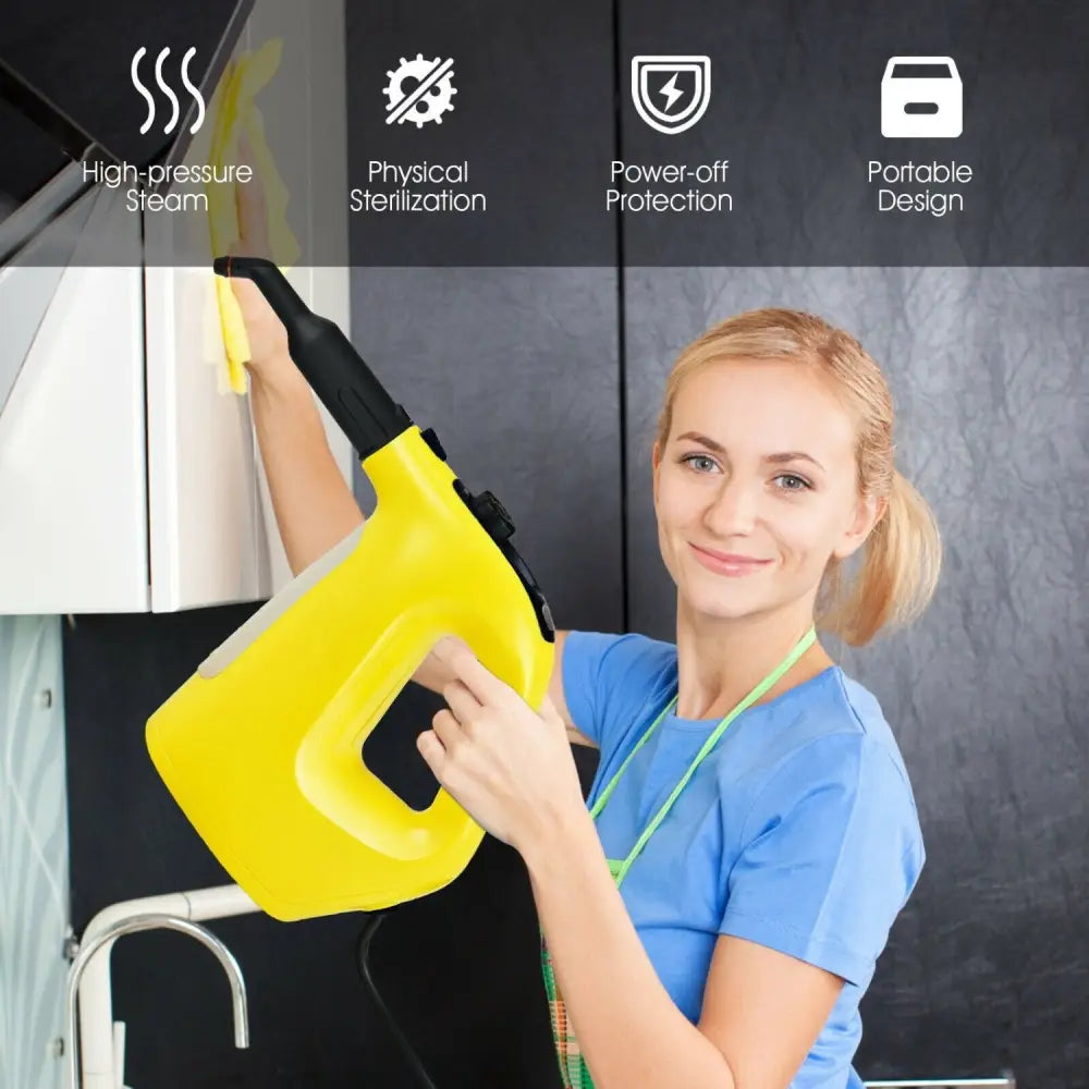 1400W Handheld Steam Cleaner with 14-Piece Accessory Kit and Child Lock-Yellow - Yellow - Vacuums & Cleaners
