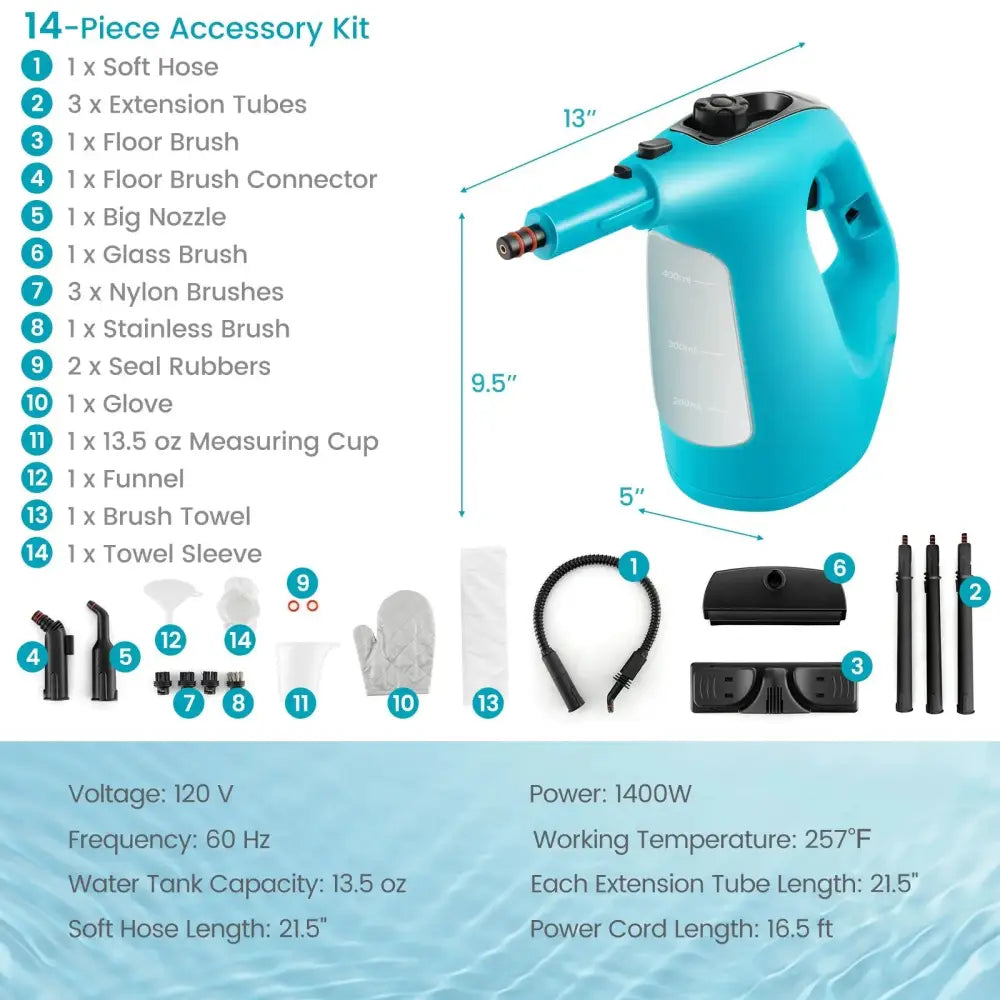 1400W Handheld Steam Cleaner with 14-Piece Accessory Kit and Child Lock-Blue Costway