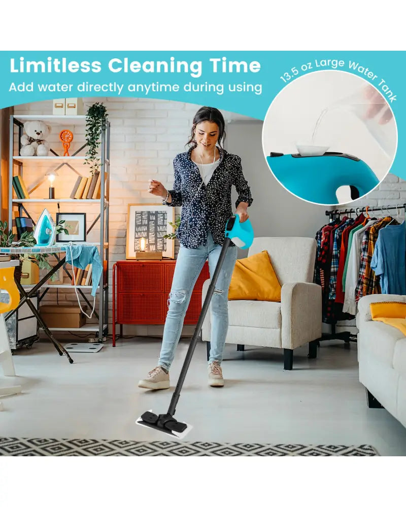 1400W Handheld Steam Cleaner with 14-Piece Accessory Kit and Child Lock-Blue - Blue - Vacuums & Cleaners