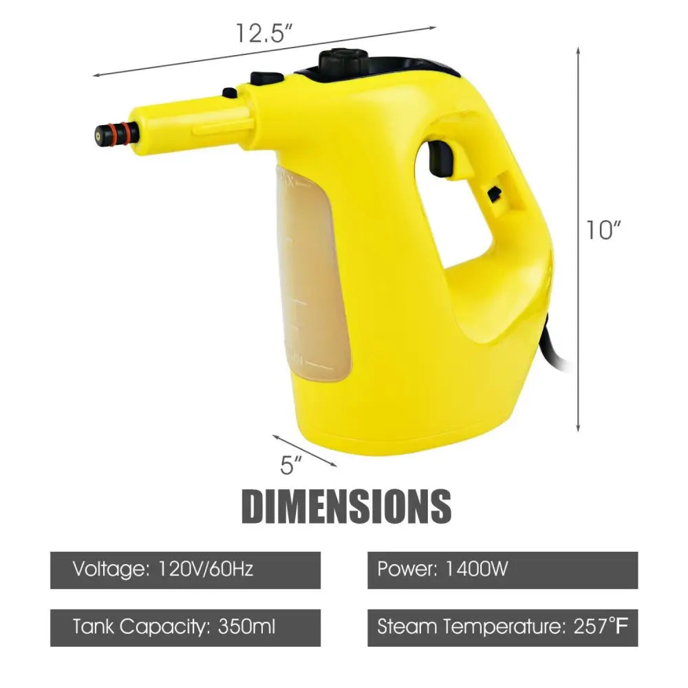 1400W Handheld Steam Cleaner with 14-Piece Accessory Kit and Child Lock-Yellow - Yellow - Vacuums & Cleaners