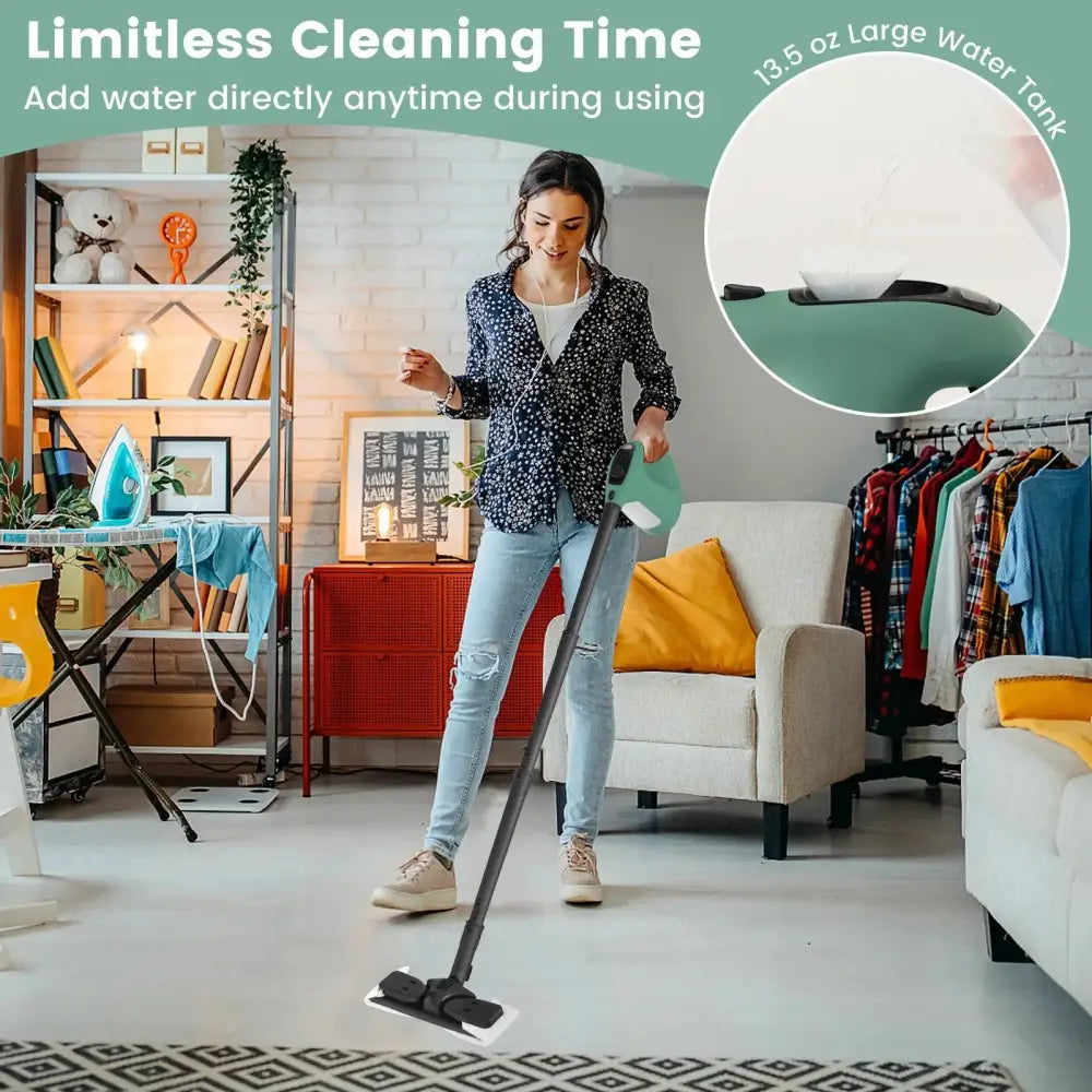 1400W Handheld Steam Cleaner with 14-Piece Accessory Kit and Child Lock-Green Costway