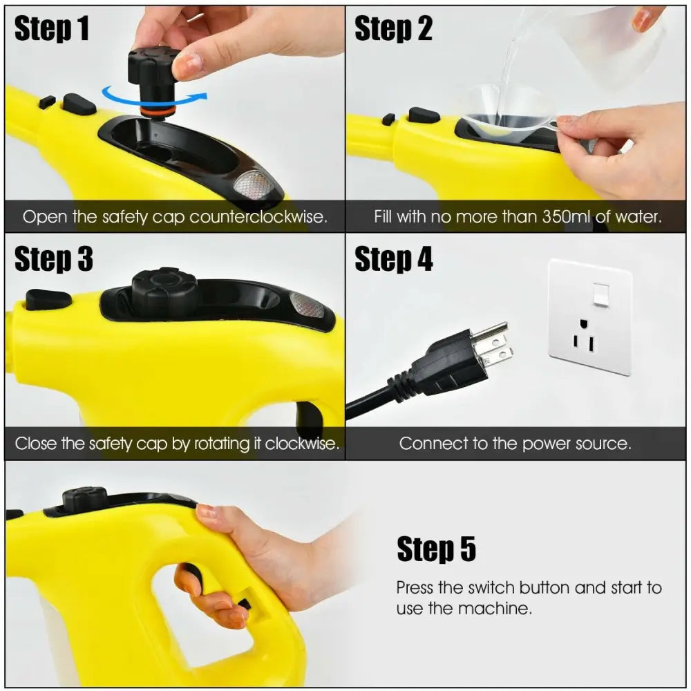 1400W Handheld Steam Cleaner with 14-Piece Accessory Kit and Child Lock-Yellow - Yellow - Vacuums & Cleaners