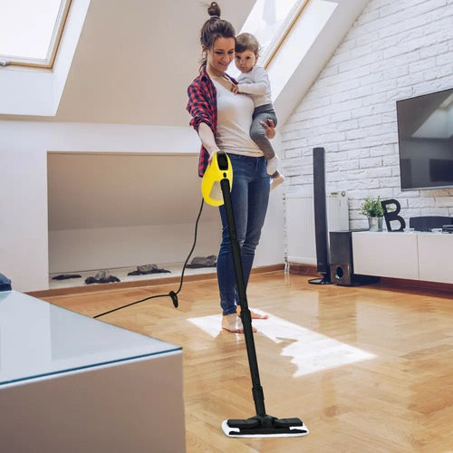 1400W Handheld Steam Cleaner with 14-Piece Accessory Kit and Child Lock-Yellow - Yellow - Vacuums & Cleaners