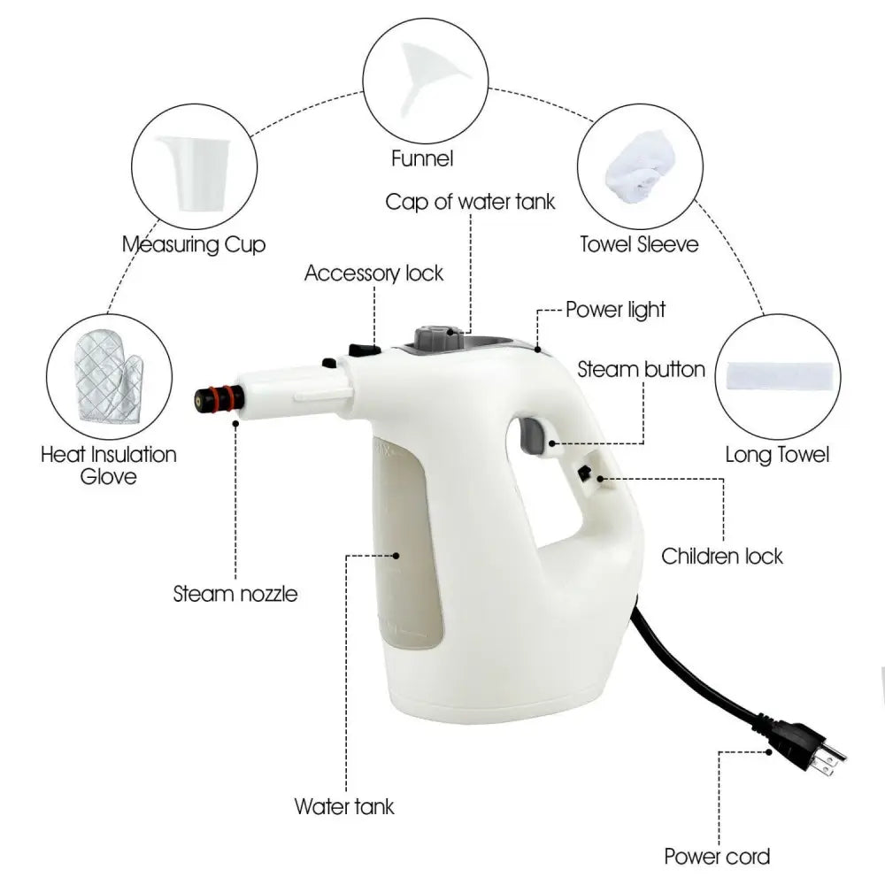 1400W Handheld Steam Cleaner with 14-Piece Accessory Kit and Child Lock-Gray - Gray - Vacuums & Cleaners