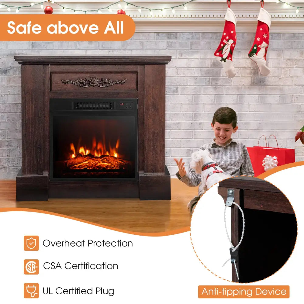 1400W TV Stand Electric Fireplace Mantel with Remote Control-Natural - Natural - Fireplaces