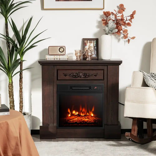 1400W TV Stand Electric Fireplace Mantel with Remote Control-Natural - Natural - Fireplaces