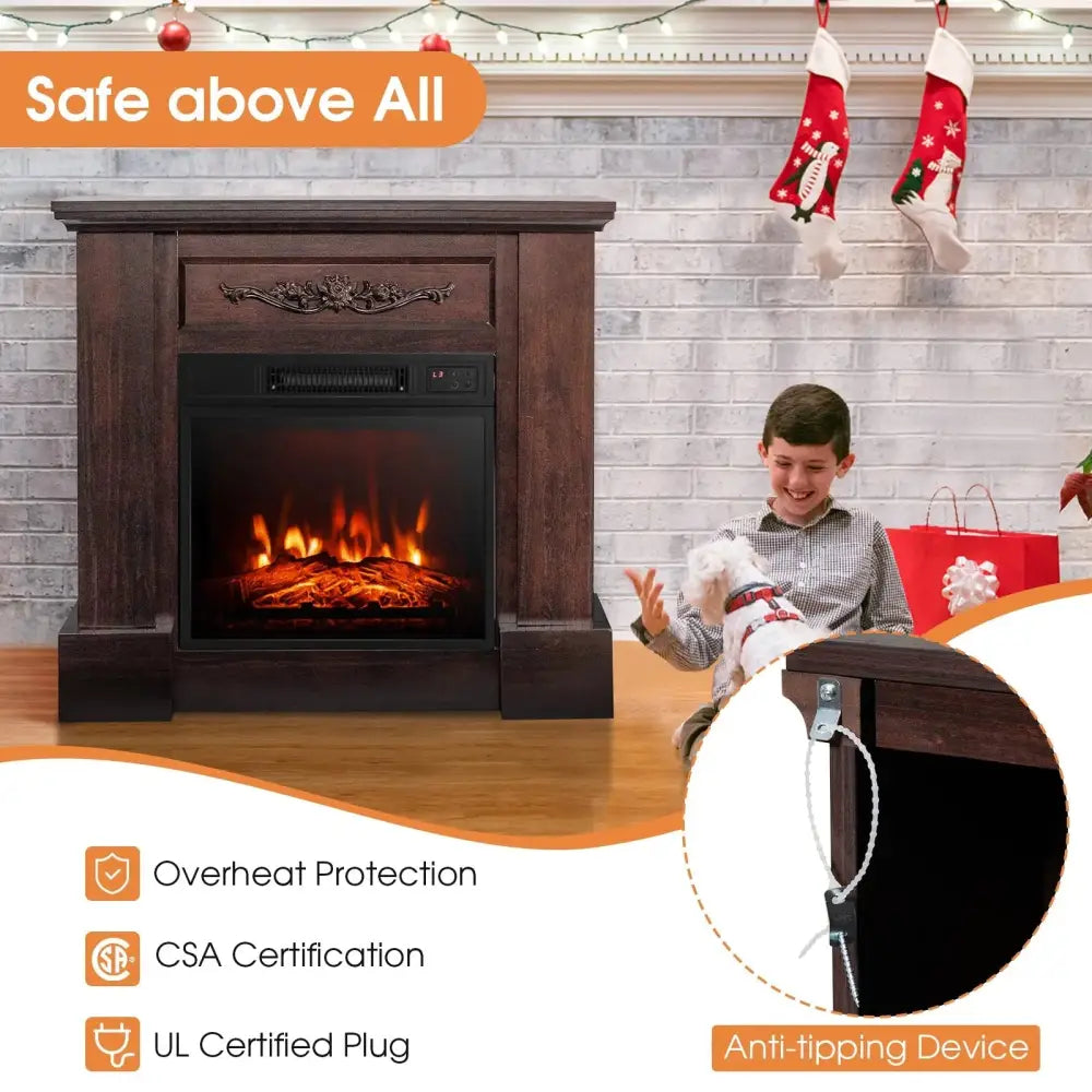 1400W TV Stand Electric Fireplace Mantel with Remote Control-Natural Costway
