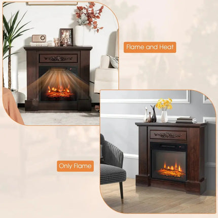 1400W TV Stand Electric Fireplace Mantel with Remote Control-Natural Costway