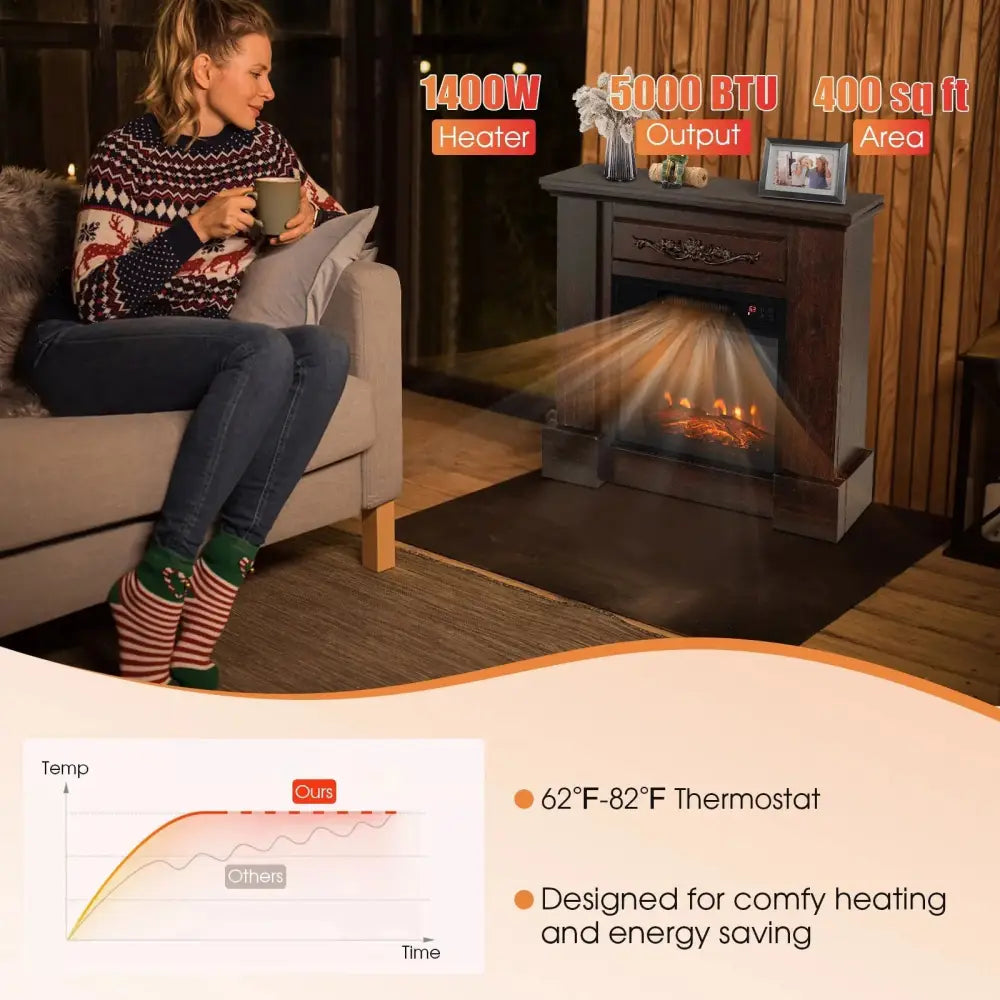 1400W TV Stand Electric Fireplace Mantel with Remote Control-Natural Costway