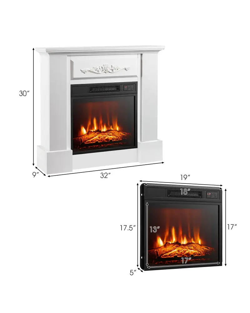 1400W TV Stand Electric Fireplace Mantel with Remote Control-White - White - Fireplaces