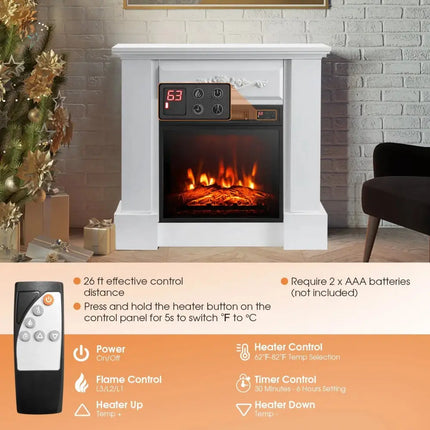 1400W TV Stand Electric Fireplace Mantel with Remote Control-White Costway