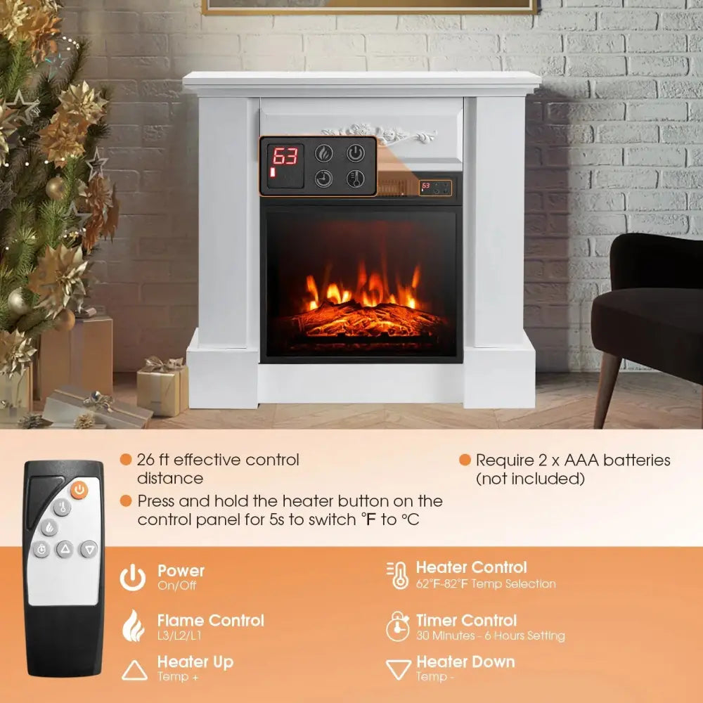 1400W TV Stand Electric Fireplace Mantel with Remote Control-White Costway