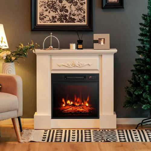 1400W TV Stand Electric Fireplace Mantel with Remote Control-White - White - Fireplaces