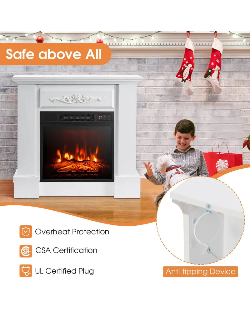 1400W TV Stand Electric Fireplace Mantel with Remote Control-White - White - Fireplaces