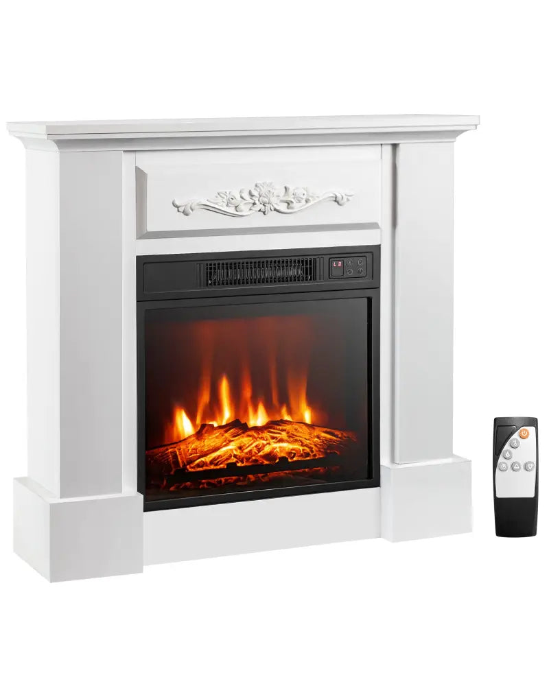 1400W TV Stand Electric Fireplace Mantel with Remote Control-White - White - Fireplaces