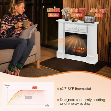 1400W TV Stand Electric Fireplace Mantel with Remote Control-White Costway