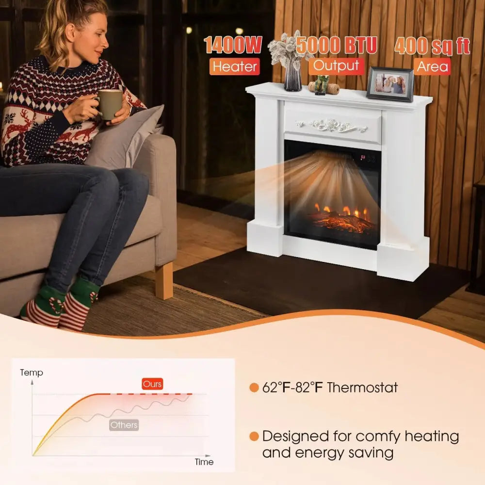 1400W TV Stand Electric Fireplace Mantel with Remote Control-White Costway