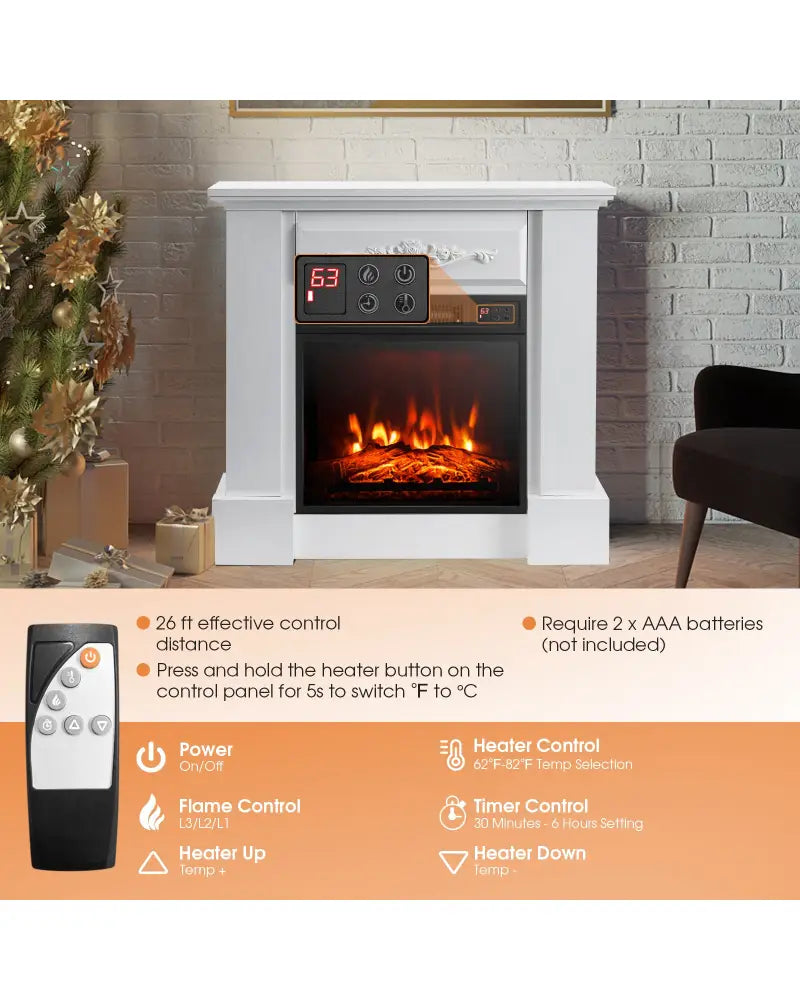 1400W TV Stand Electric Fireplace Mantel with Remote Control-White - White - Fireplaces