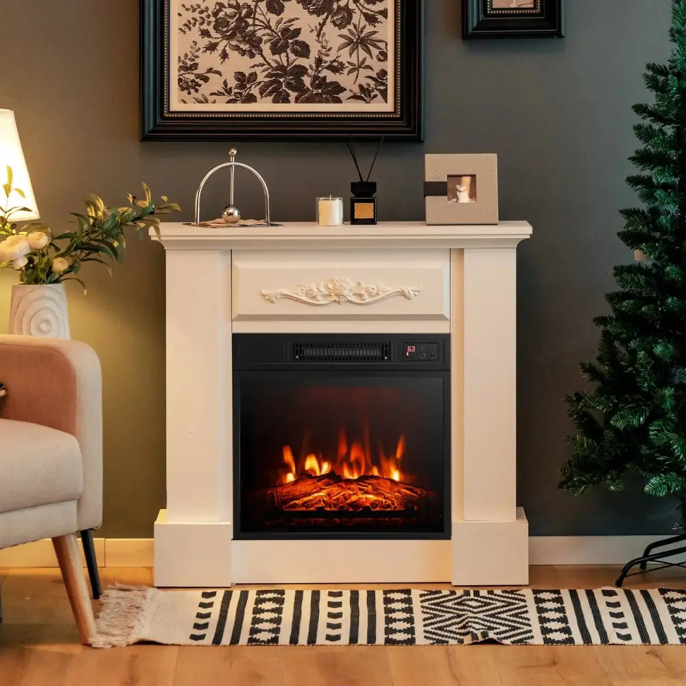 1400W TV Stand Electric Fireplace Mantel with Remote Control-White Costway