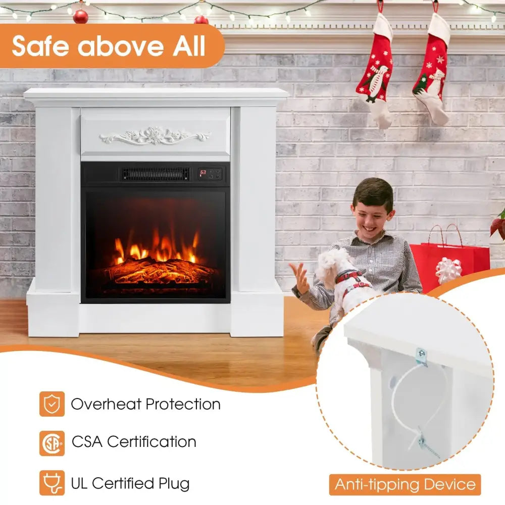 1400W TV Stand Electric Fireplace Mantel with Remote Control-White Costway