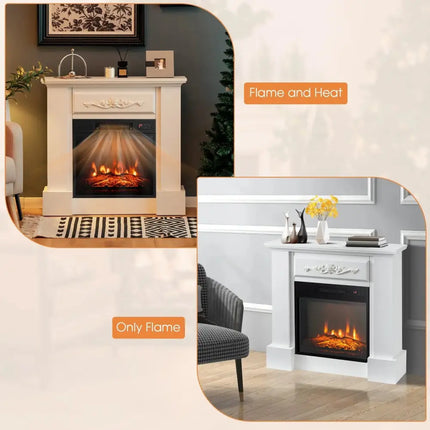 1400W TV Stand Electric Fireplace Mantel with Remote Control-White Costway
