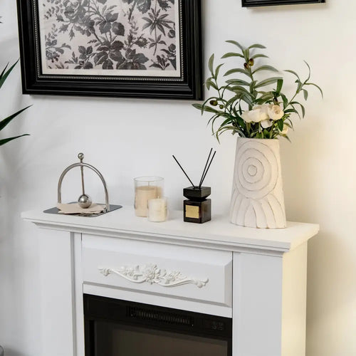 1400W TV Stand Electric Fireplace Mantel with Remote Control-White - White - Fireplaces