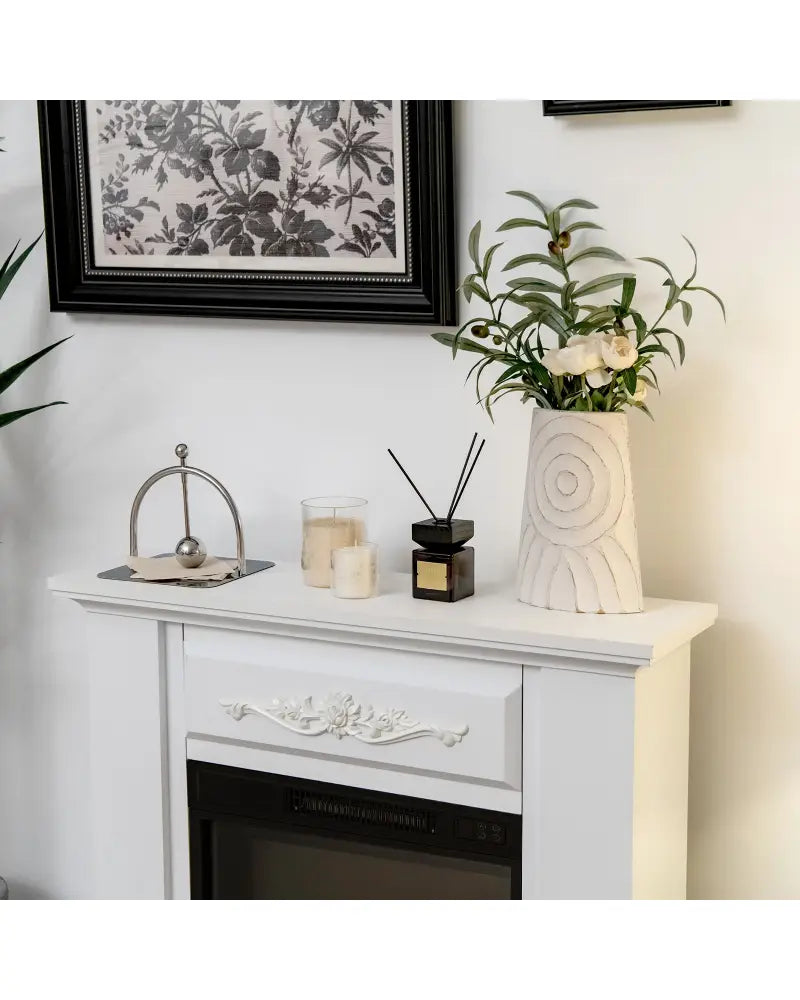 1400W TV Stand Electric Fireplace Mantel with Remote Control-White - White - Fireplaces