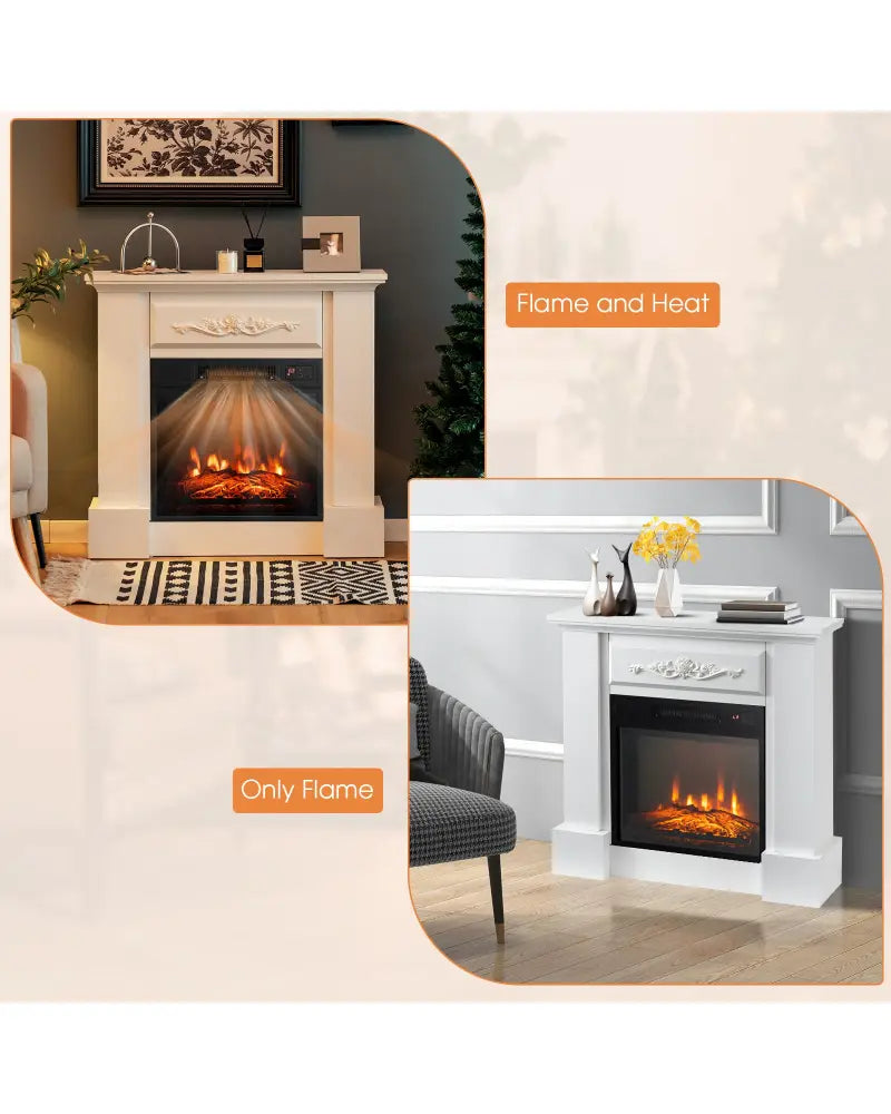 1400W TV Stand Electric Fireplace Mantel with Remote Control-White - White - Fireplaces