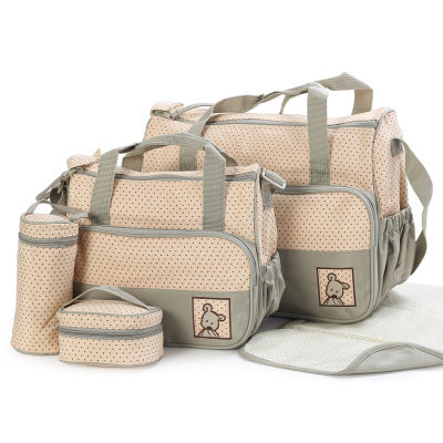 5pcs Baby Diaper Bag Set – Nappy Changing, Bottle Holder & Food Bag