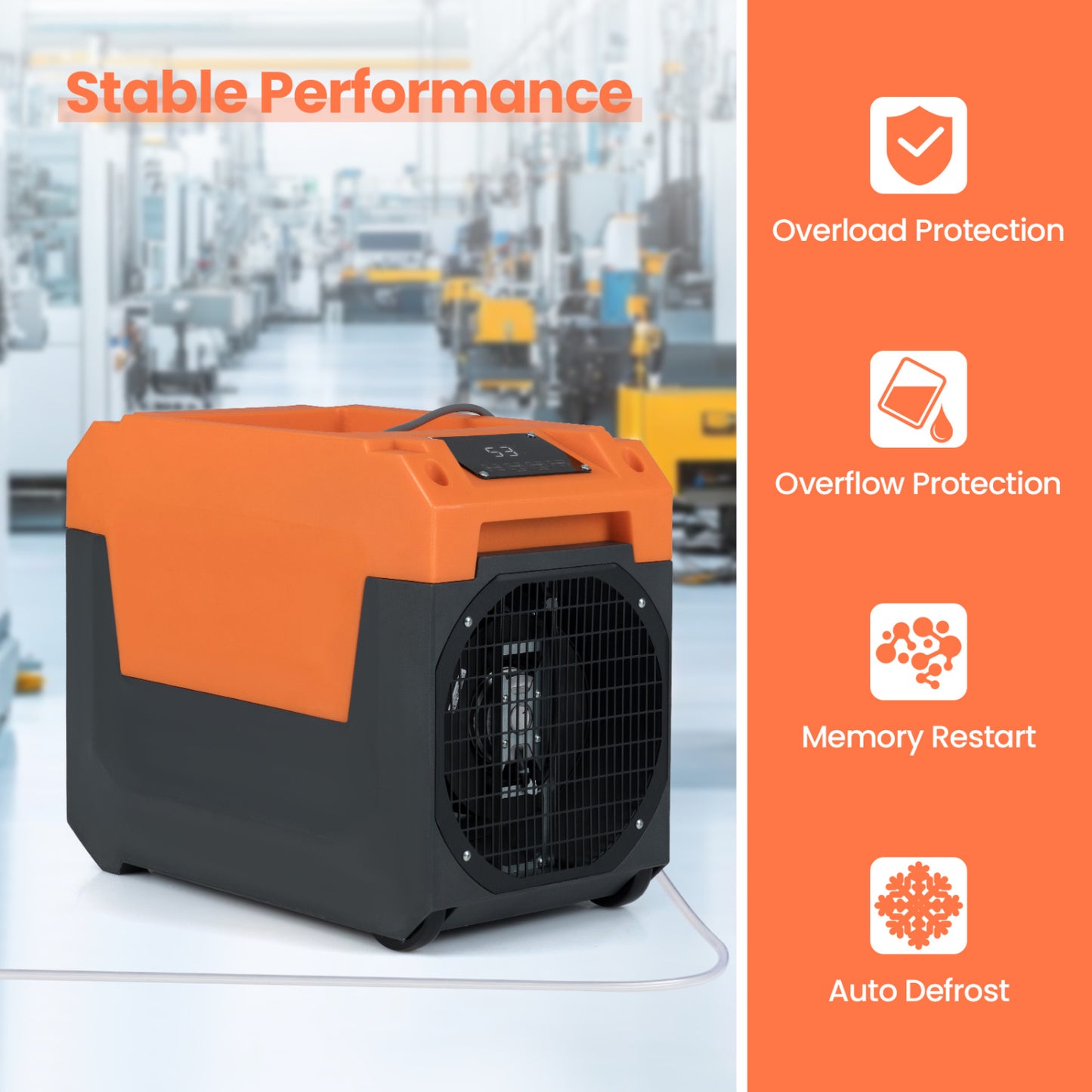 140 Pints Commercial Dehumidifier with Pump and Drain Hose-Orange