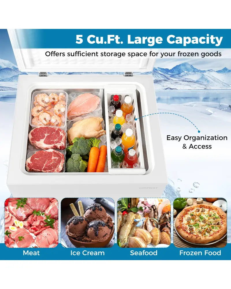 141 L/5 Cu.Ft Compact Chest Freezer with 7-Gear Adjustable Temperature-White - White - Freezers