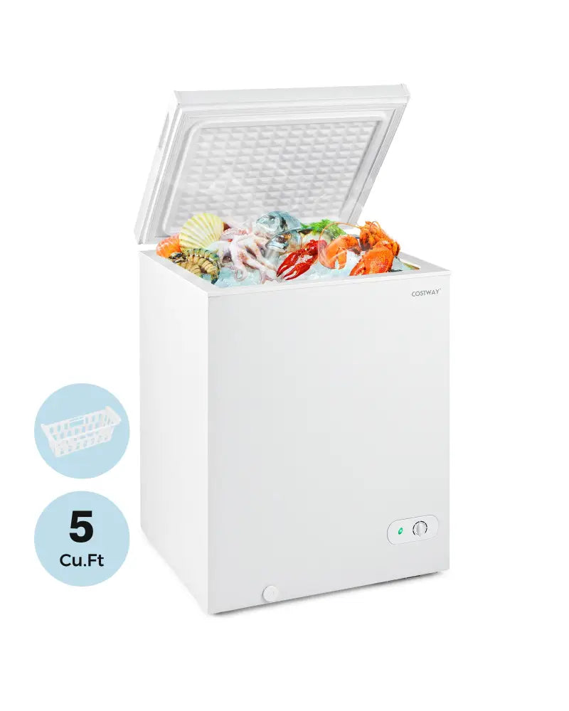 141 L/5 Cu.Ft Compact Chest Freezer with 7-Gear Adjustable Temperature-White - White - Freezers